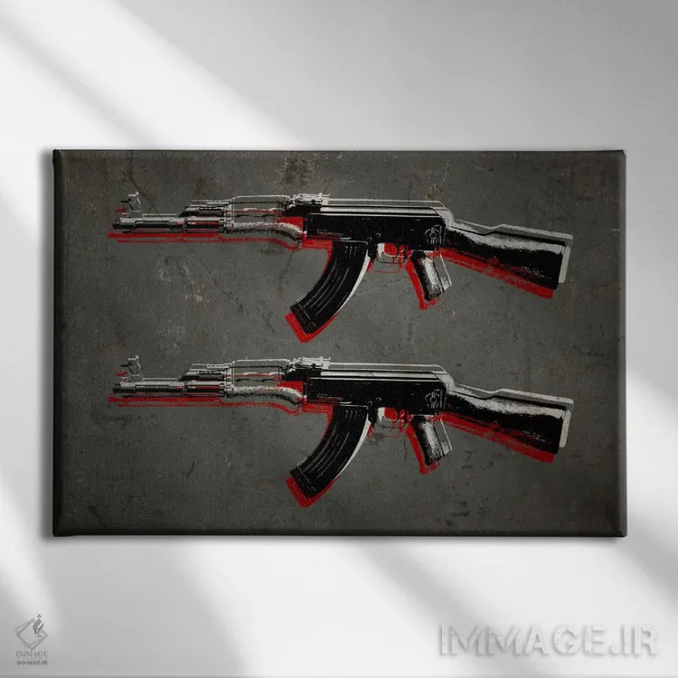 تابلو تفنگ تهاجمی کلاشینکف AK47 اثر مایکل تامپست - نمای روبهرو روی دیوار