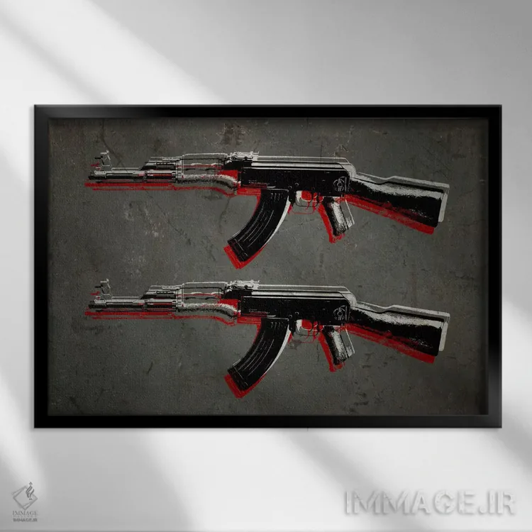 تابلو تفنگ تهاجمی کلاشینکف AK47 اثر مایکل تامپست - نمای قابدار مشکی