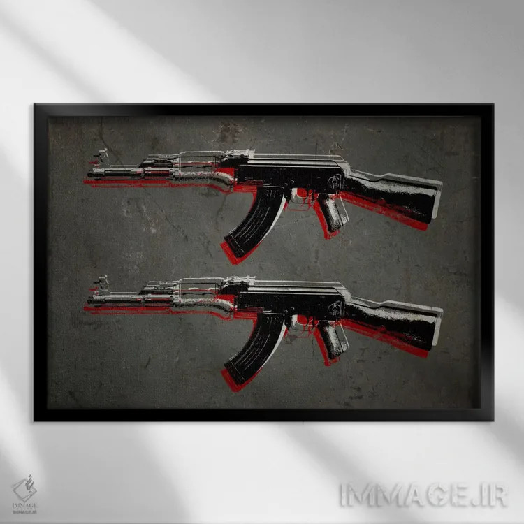 تابلو تفنگ تهاجمی کلاشینکف AK47 اثر مایکل تامپست - نمای قابدار مشکی