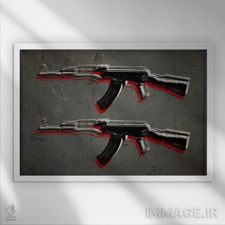 تابلو تفنگ تهاجمی کلاشینکف AK47 اثر مایکل تامپست - نمای قابدار سفید