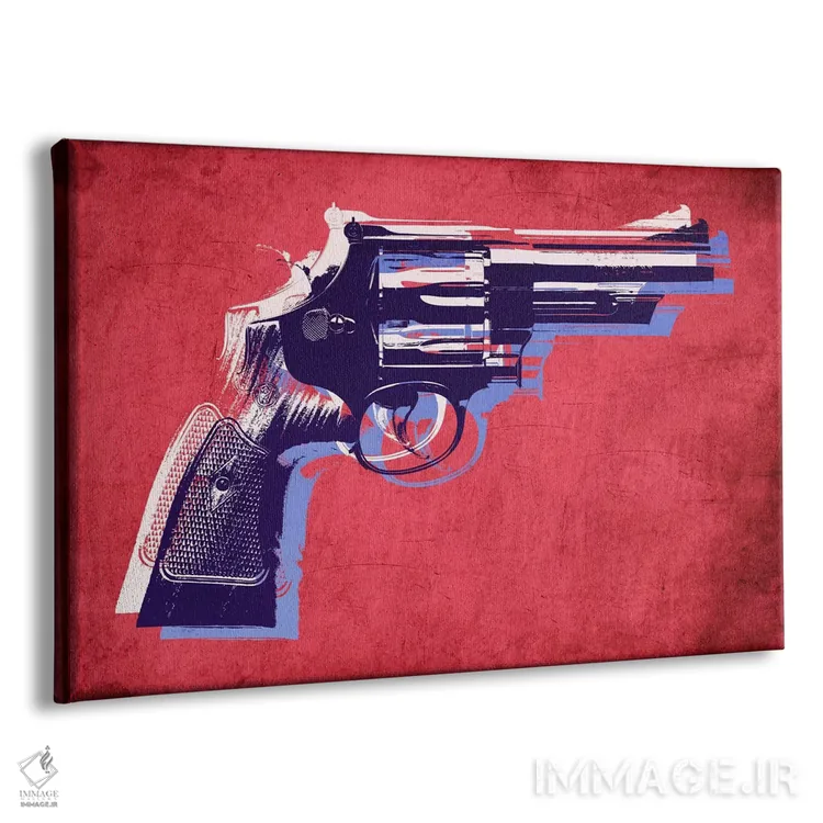 تابلو هفتتیر مگنوم روی زمینه قرمز اثر مایکل تامپست - نمای پرسپکتیو محصول