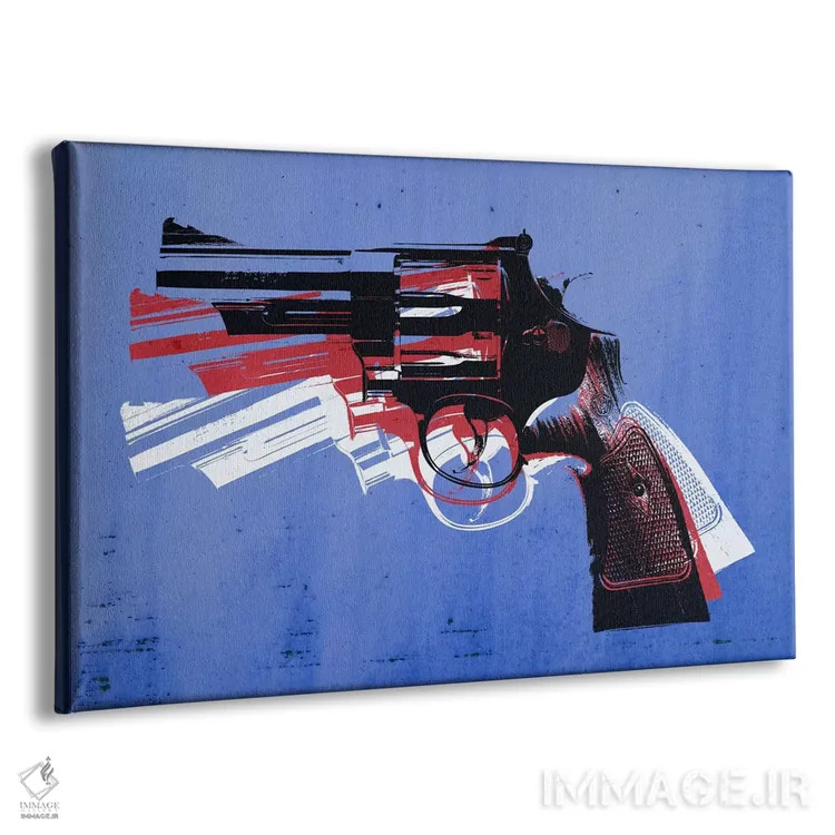 تابلو هفتتیر مگنوم روی زمینه آبی اثر مایکل تامپست - نمای پرسپکتیو محصول