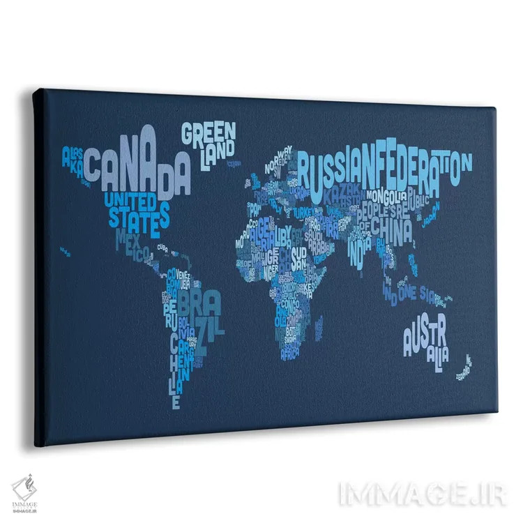 تابلو نقشهٔ تایپوگرافی جهان ۴ (آبی) اثر مایکل تامپست - نمای پرسپکتیو محصول