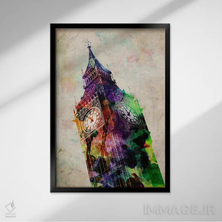 تابلو بیگ بن لندن اثر مایکل تامپست - نمای قابدار مشکی