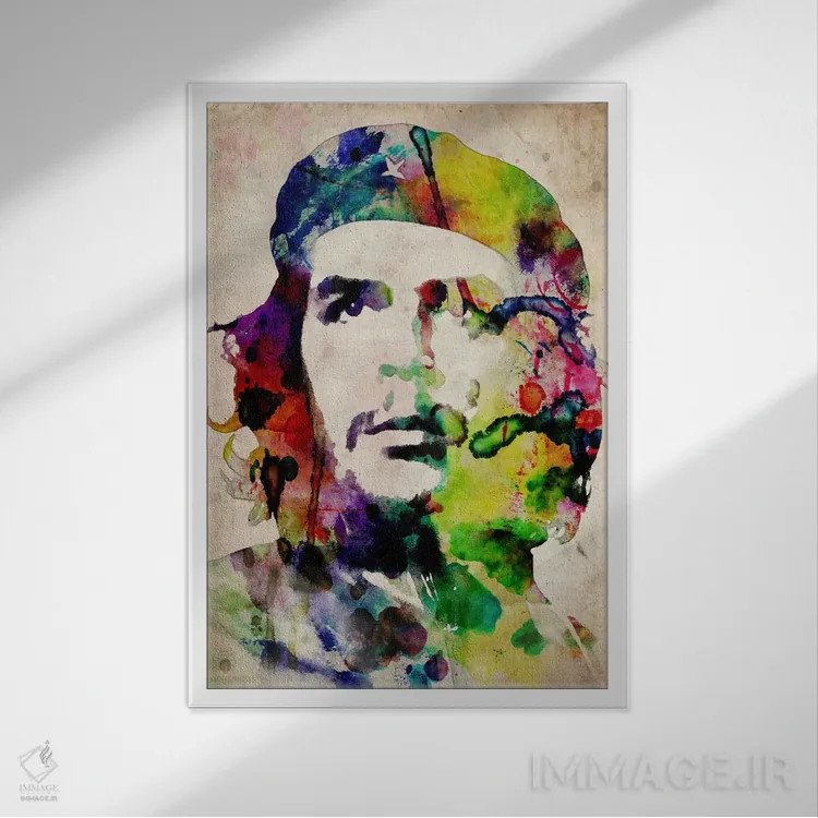 تابلو چه گوارا با آبرنگ شهری اثر مایکل تامپست - نمای قابدار سفید