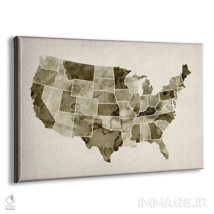 تابلو نقشهٔ ایالات متحده با آبرنگ ۲ اثر مایکل تامپست - نمای پرسپکتیو محصول