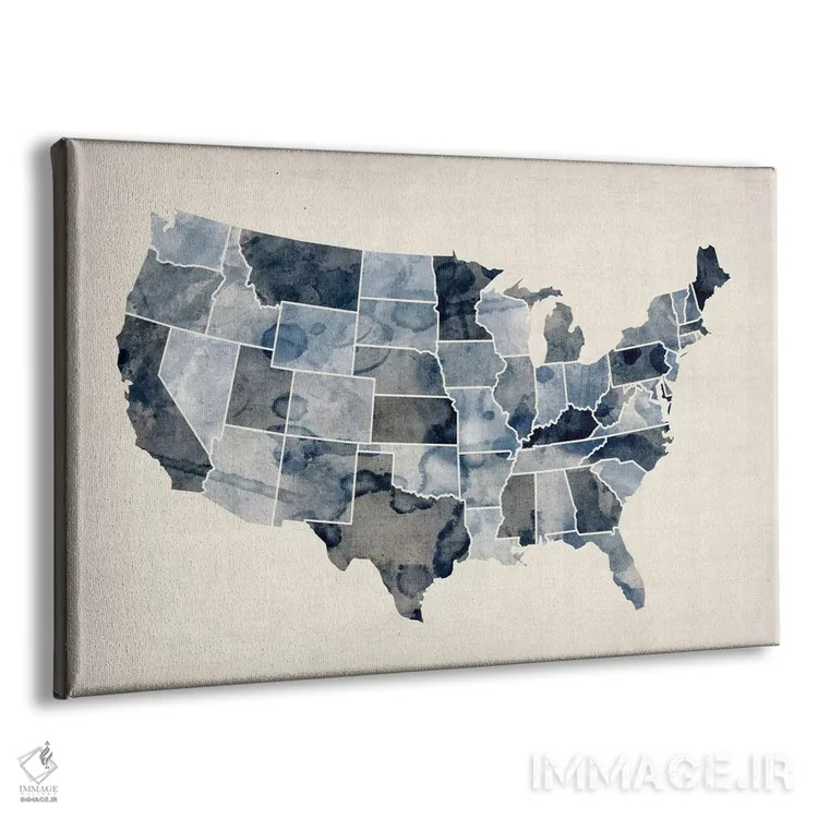 تابلو نقشهٔ ایالات متحده با آبرنگ ۳ اثر مایکل تامپست - نمای پرسپکتیو محصول