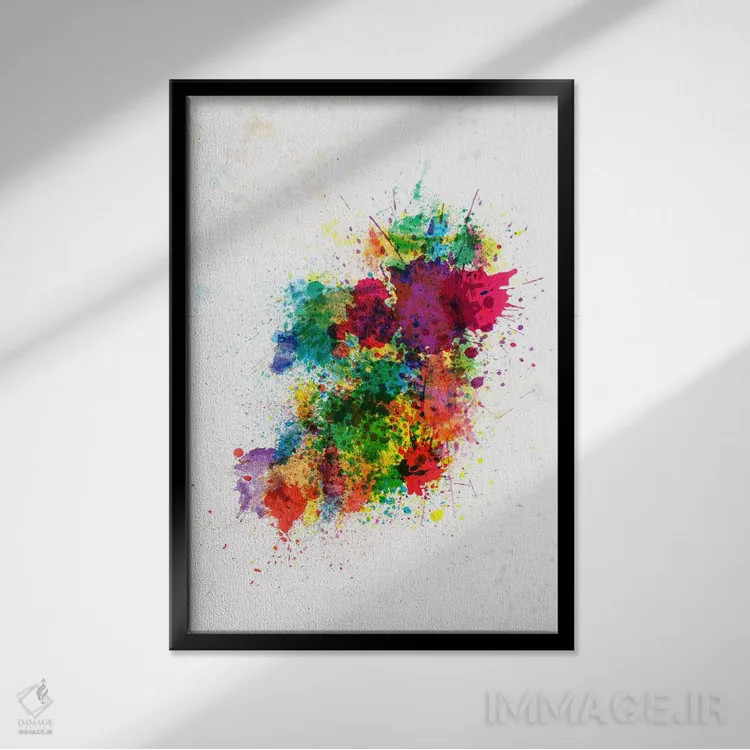 تابلو نقشهٔ ایرلند با پاشش رنگ اثر مایکل تامپست - نمای قابدار مشکی