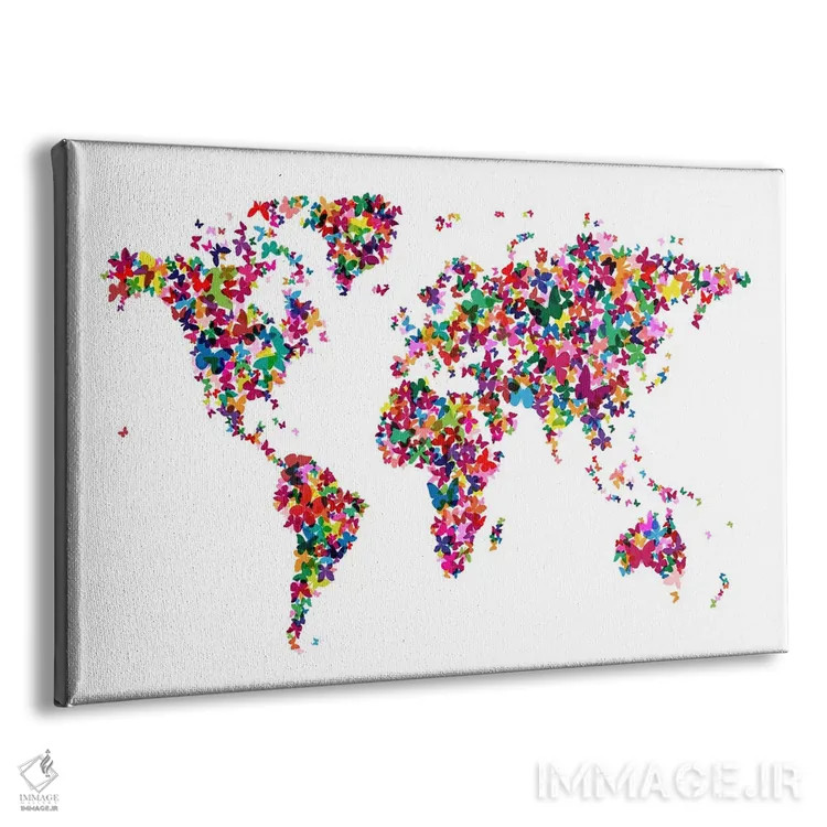 تابلو نقشهٔ جهان با پروانهها اثر مایکل تامپست - نمای پرسپکتیو محصول