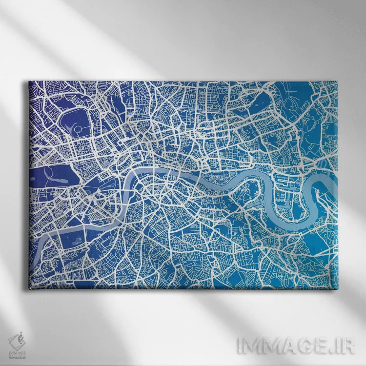 تابلو نقشهٔ خیابانهای لندن (آبی ۲) اثر مایکل تامپست - نمای روبهرو روی دیوار