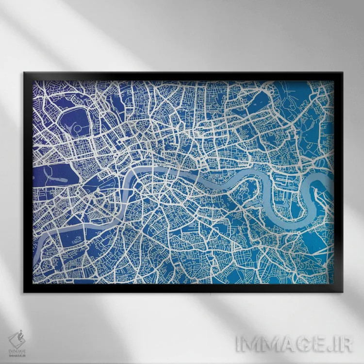 تابلو نقشهٔ خیابانهای لندن (آبی ۲) اثر مایکل تامپست - نمای قابدار مشکی