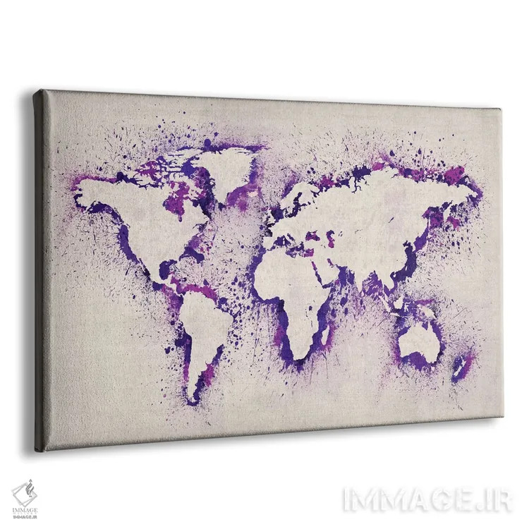 تابلو نقشهٔ جهان (بنفش؛ پاشش رنگ) اثر مایکل تامپست - نمای پرسپکتیو محصول