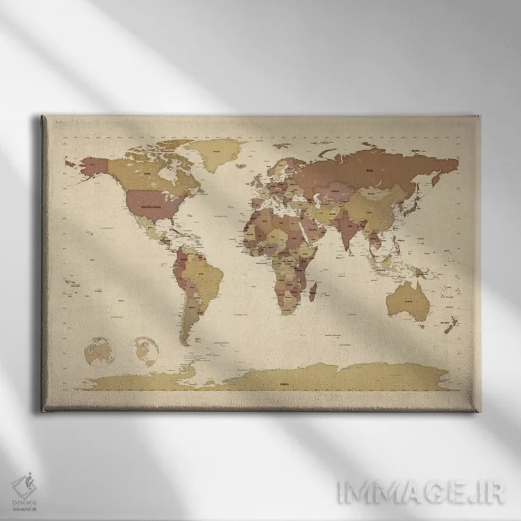 تابلو نقشهٔ جهان ۵ اثر مایکل تامپست - نمای روبهرو روی دیوار