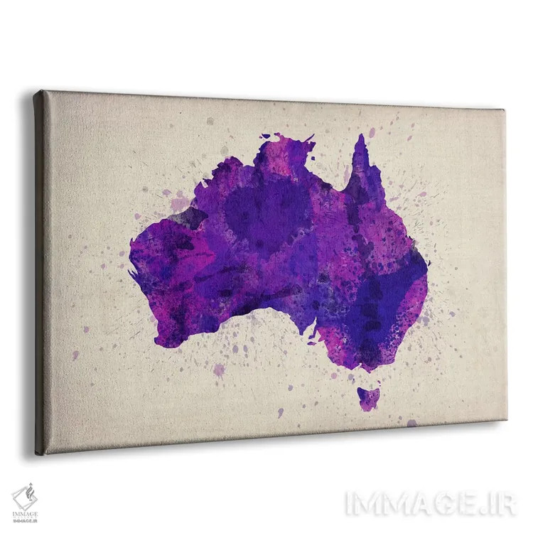 تابلو نقشهٔ استرالیا (بنفش؛ پاشش رنگ) اثر مایکل تامپست - نمای پرسپکتیو محصول