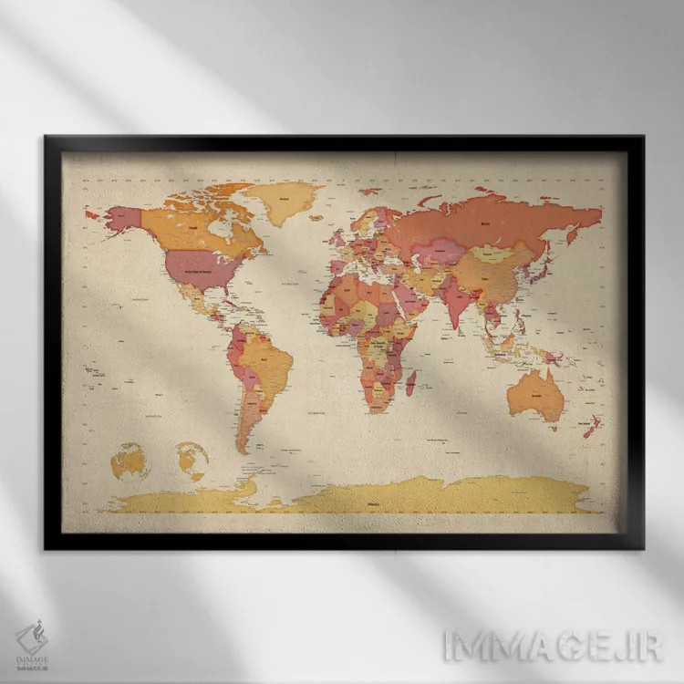 تابلو نقشهٔ جهان ۷ اثر مایکل تامپست - نمای قابدار مشکی