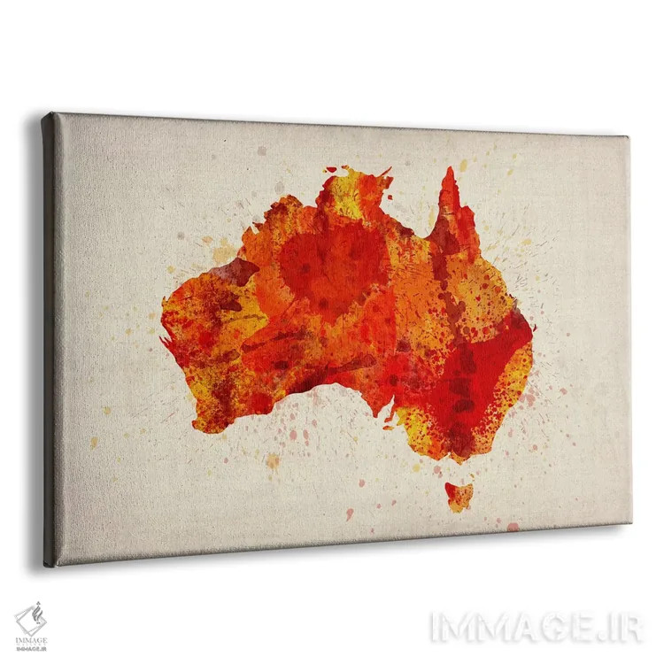 تابلو نقشهٔ استرالیا (قرمز؛ پاشش رنگ) اثر مایکل تامپست - نمای پرسپکتیو محصول