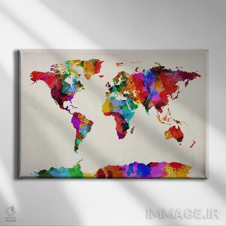 تابلو نقشهٔ جهان (نقاشی انتزاعی) ۲ اثر مایکل تامپست - نمای روبهرو روی دیوار