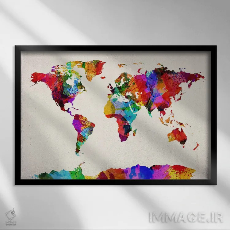 تابلو نقشهٔ جهان (نقاشی انتزاعی) ۲ اثر مایکل تامپست - نمای قابدار مشکی