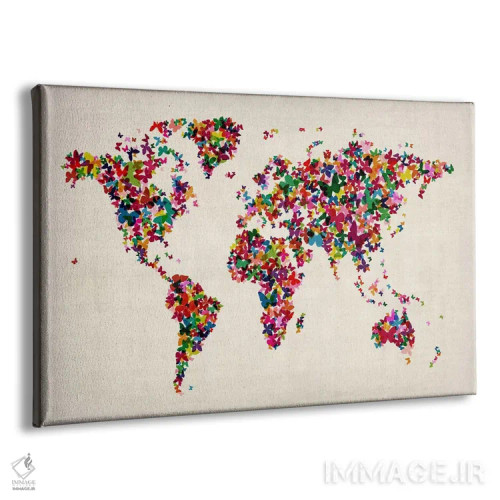 تابلو نقشهٔ جهان با پروانهها ۲ اثر مایکل تامپست - نمای پرسپکتیو محصول