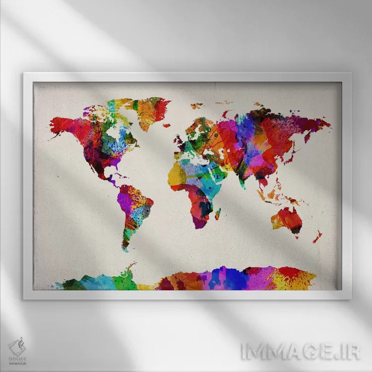 تابلو نقشهٔ جهان (نقاشی انتزاعی) ۲ اثر مایکل تامپست - نمای قابدار سفید