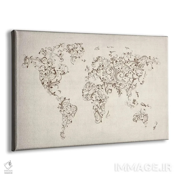 تابلو نقشهٔ جهان با پیچش گلها اثر مایکل تامپست - نمای پرسپکتیو محصول