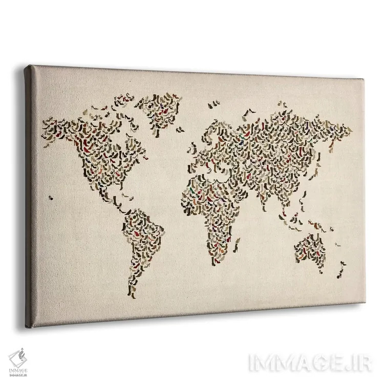 تابلو نقشهٔ جهان با کفشهای زنانه (بوت) اثر مایکل تامپست - نمای پرسپکتیو محصول