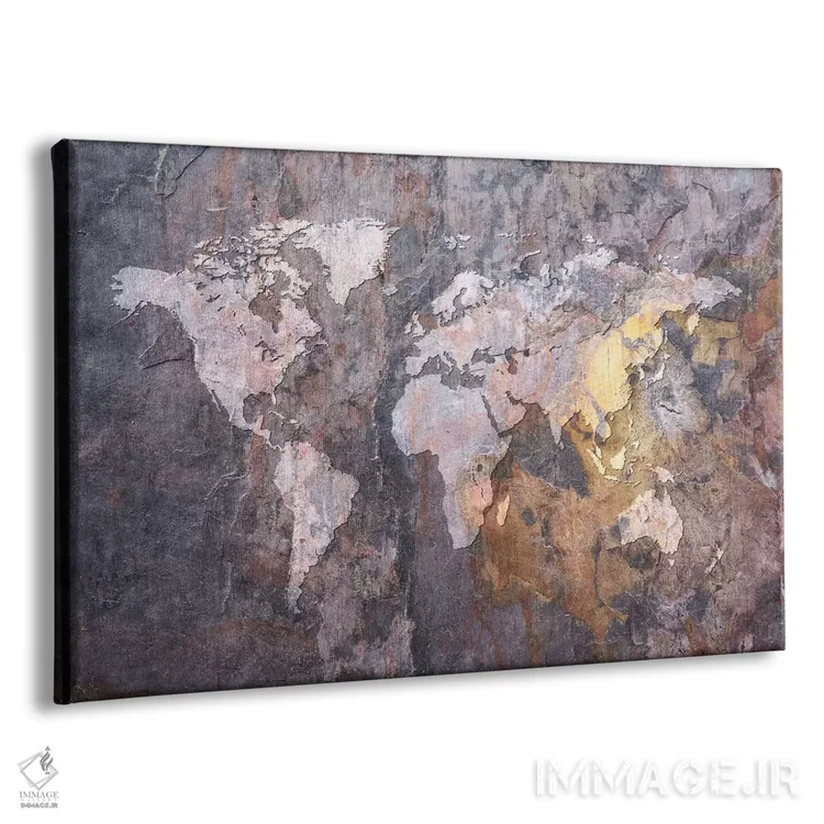 تابلو نقشهٔ جهان بر زمینه سنگی اثر مایکل تامپست - نمای پرسپکتیو محصول