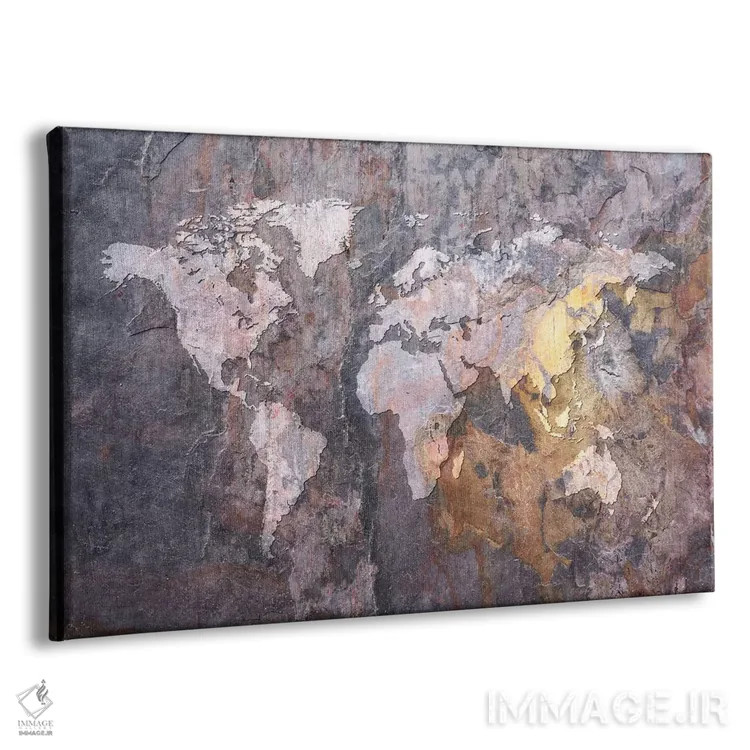تابلو نقشهٔ جهان بر زمینه سنگی اثر مایکل تامپست - نمای پرسپکتیو محصول