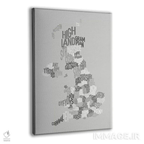 تابلو نقشهٔ متنی شهرستانهای بریتانیا اثر مایکل تامپست - نمای پرسپکتیو محصول