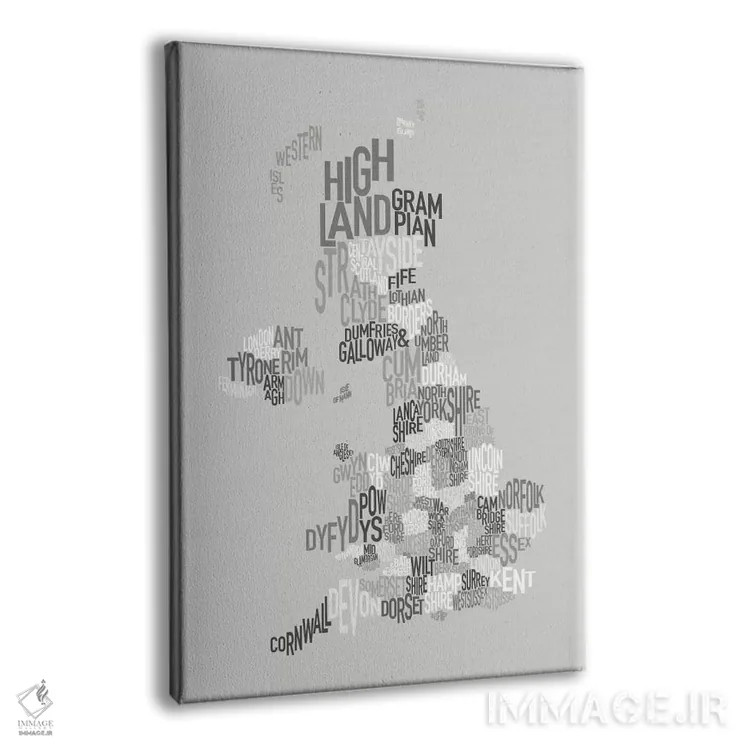 تابلو نقشهٔ متنی شهرستانهای بریتانیا اثر مایکل تامپست - نمای پرسپکتیو محصول