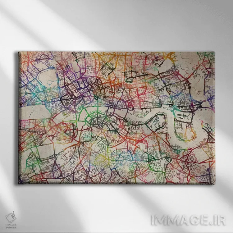 تابلو نقشهٔ لندن با آبرنگ اثر مایکل تامپست - نمای روبهرو روی دیوار