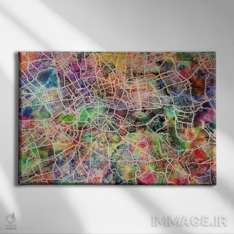 تابلو نقشهٔ لندن با آبرنگ ۲ اثر مایکل تامپست - نمای روبهرو روی دیوار