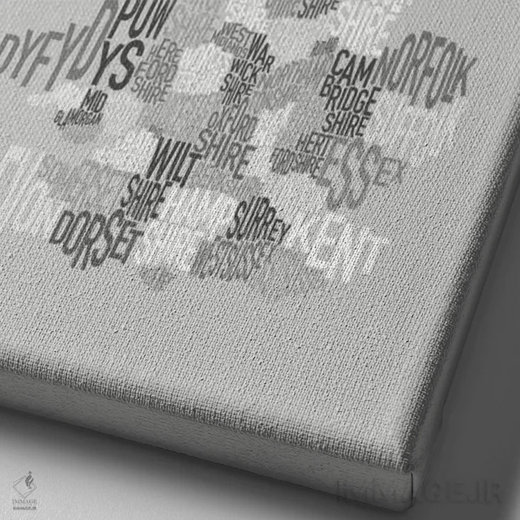 تابلو نقشهٔ متنی شهرستانهای بریتانیا اثر مایکل تامپست - نمای نزدیک بافت بوم