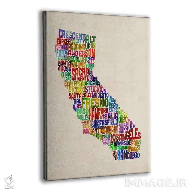 تابلو نقشهٔ تایپوگرافی کالیفرنیا اثر مایکل تامپست - نمای پرسپکتیو محصول