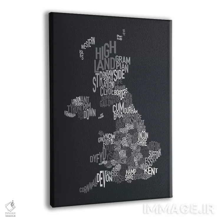 تابلو نقشهٔ متنی شهرستانهای بریتانیا ۲ اثر مایکل تامپست - نمای پرسپکتیو محصول