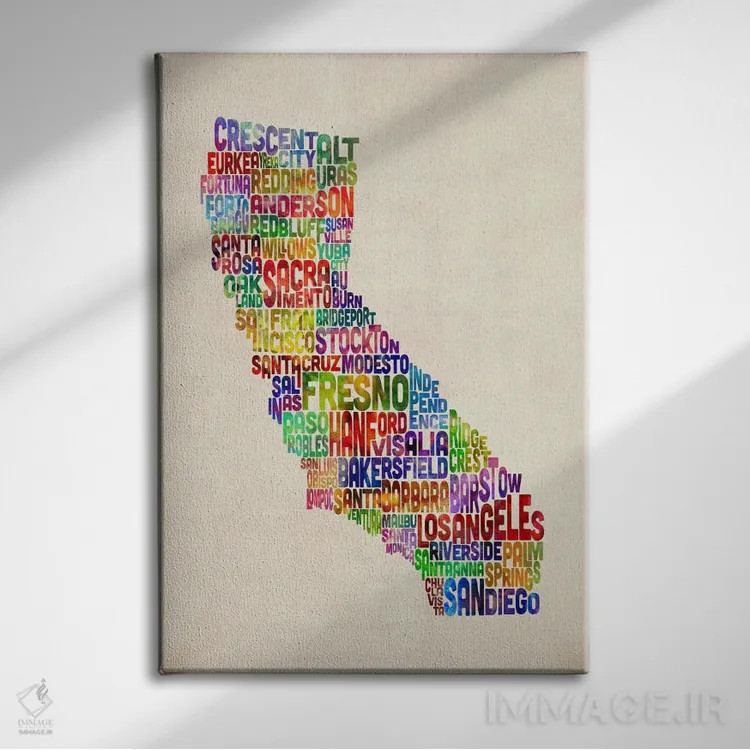 تابلو نقشهٔ تایپوگرافی کالیفرنیا اثر مایکل تامپست - نمای روبهرو روی دیوار