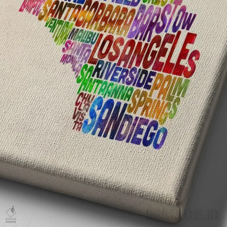 تابلو نقشهٔ تایپوگرافی کالیفرنیا اثر مایکل تامپست - نمای نزدیک بافت بوم