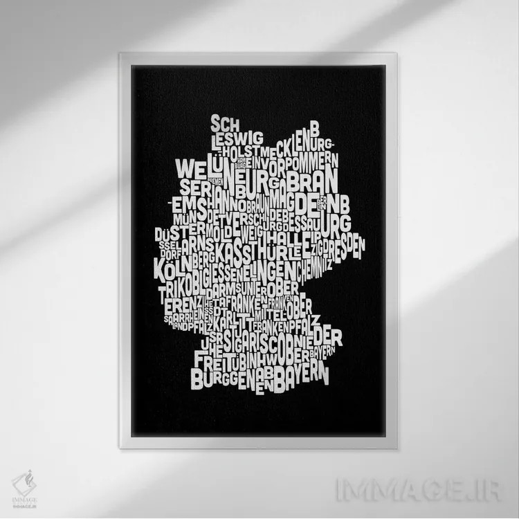 تابلو نقشهٔ متنی آلمان اثر مایکل تامپست - نمای قابدار سفید