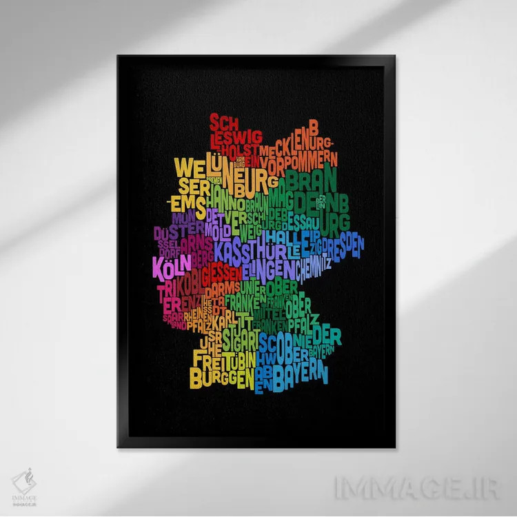 تابلو نقشهٔ متنی آلمان ۲ اثر مایکل تامپست - نمای قابدار مشکی