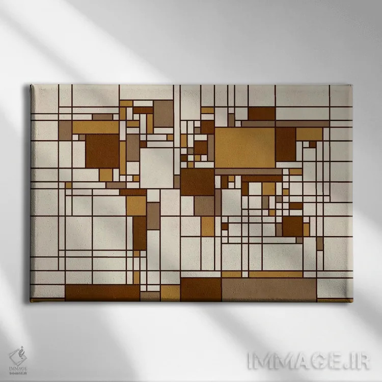 تابلو نقشهٔ جهان (سبک انتزاعی موندریان) اثر مایکل تامپست - نمای روبهرو روی دیوار