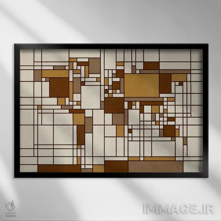 تابلو نقشهٔ جهان (سبک انتزاعی موندریان) اثر مایکل تامپست - نمای قابدار مشکی