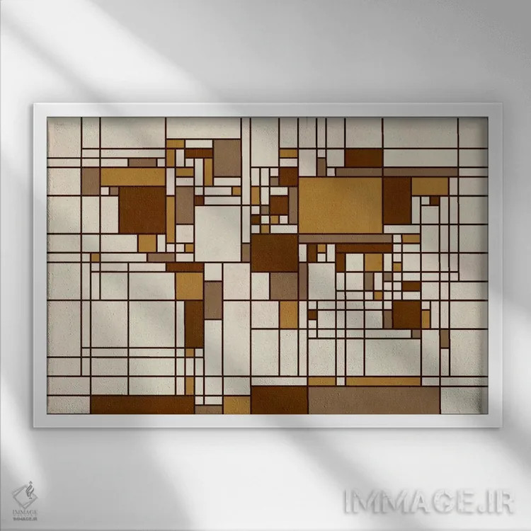 تابلو نقشهٔ جهان (سبک انتزاعی موندریان) اثر مایکل تامپست - نمای قابدار سفید