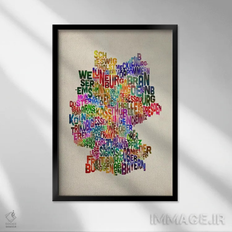 تابلو نقشهٔ متنی آلمان ۳ اثر مایکل تامپست - نمای قابدار مشکی