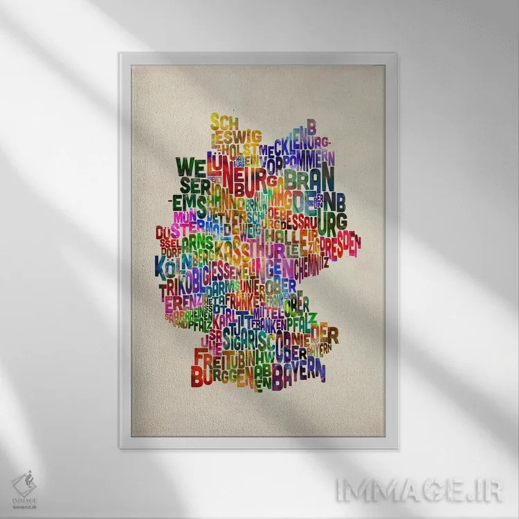 تابلو نقشهٔ متنی آلمان ۳ اثر مایکل تامپست - نمای قابدار سفید