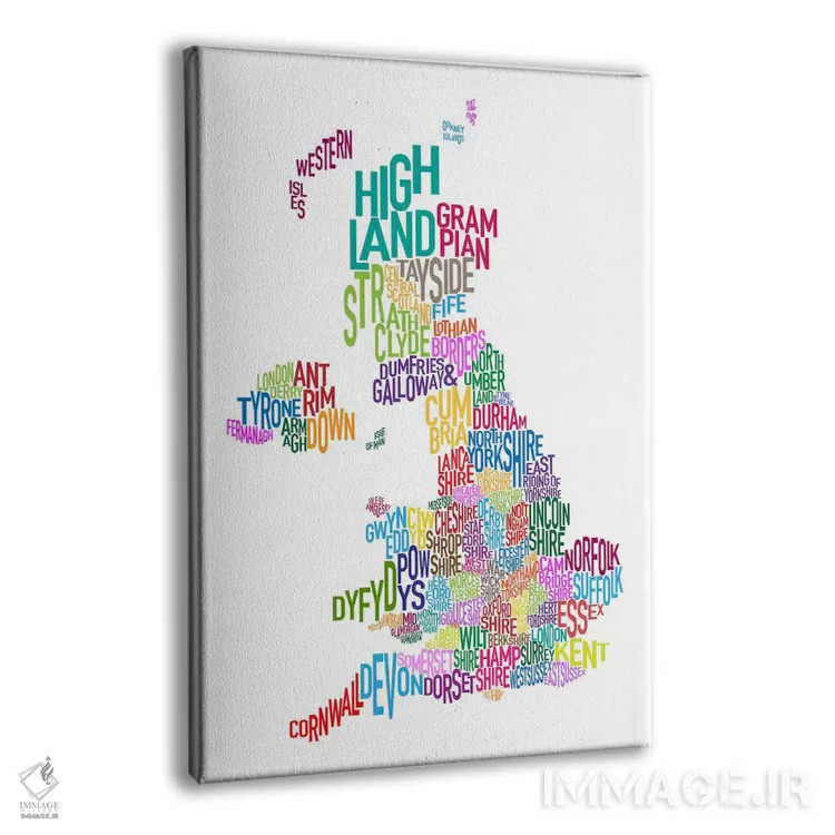 تابلو نقشهٔ متنی شهرستانهای بریتانیا ۳ اثر مایکل تامپست - نمای پرسپکتیو محصول