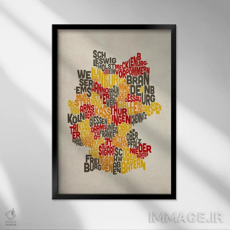 تابلو نقشهٔ متنی آلمان ۴ اثر مایکل تامپست - نمای قابدار مشکی