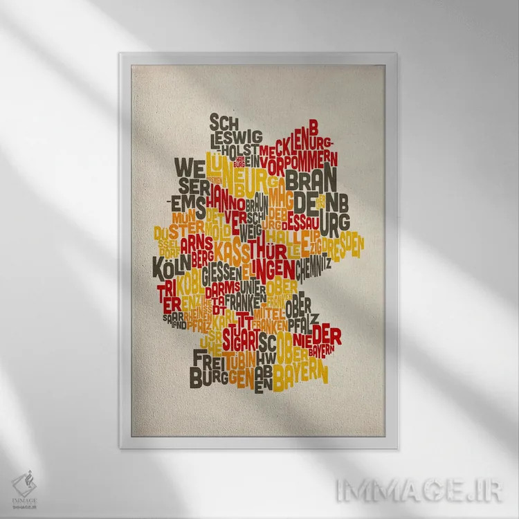 تابلو نقشهٔ متنی آلمان ۴ اثر مایکل تامپست - نمای قابدار سفید