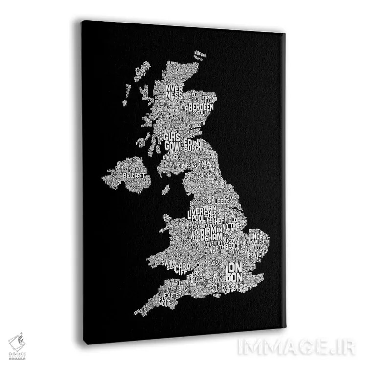 تابلو نقشهٔ متنی شهرهای بریتانیا ۲ اثر مایکل تامپست - نمای پرسپکتیو محصول