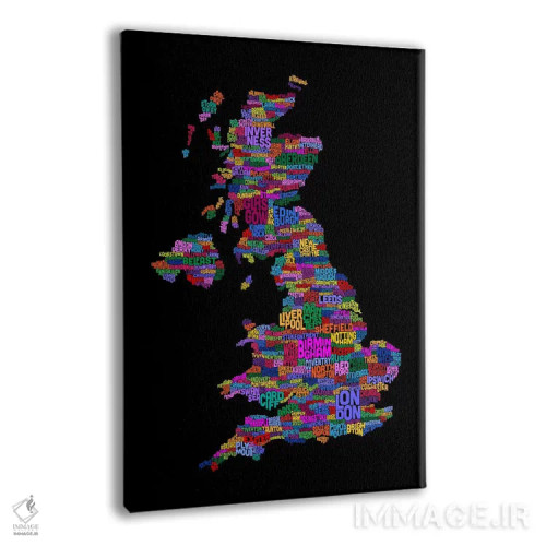 تابلو نقشهٔ متنی شهرهای بریتانیا (مشکی) اثر مایکل تامپست - نمای پرسپکتیو محصول