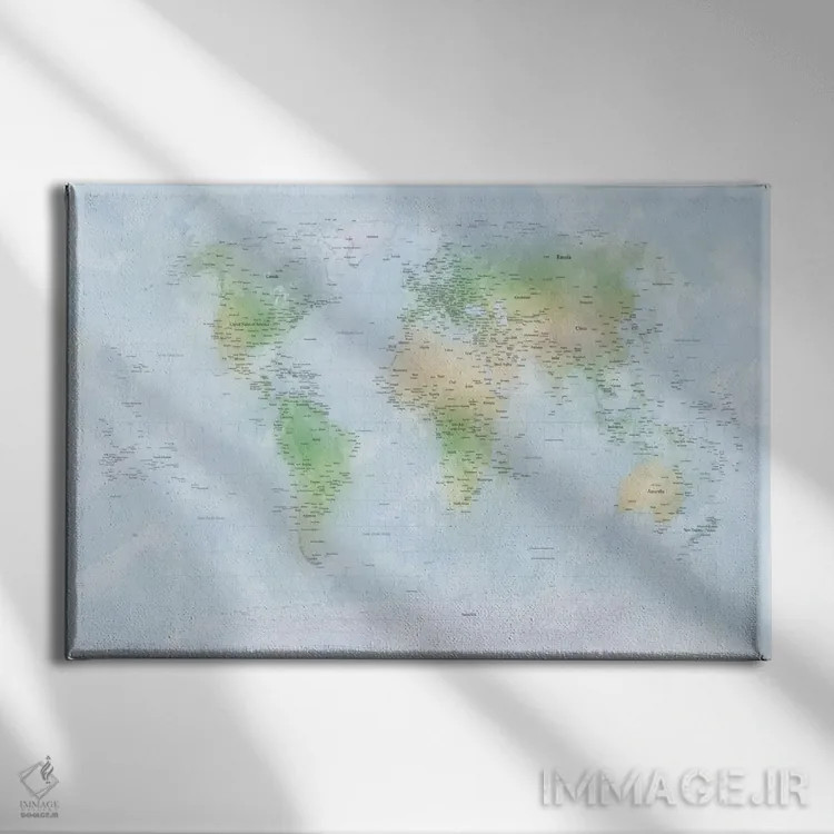 تابلو نقشهٔ جهان ۳ اثر مایکل تامپست - نمای روبهرو روی دیوار